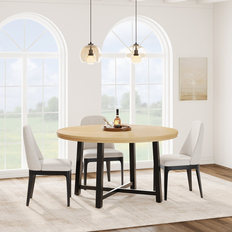 Extendable Round Dining Table, Light Wood