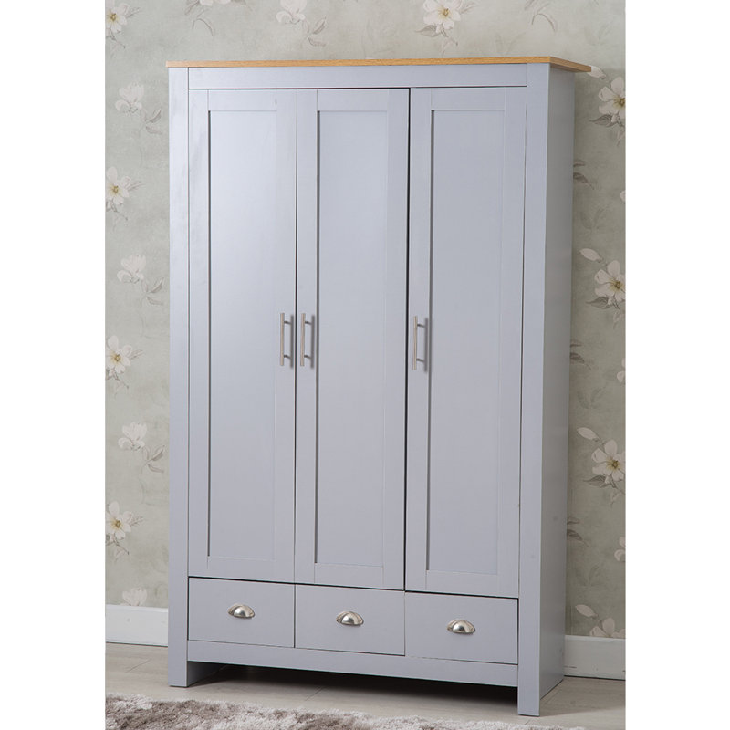 Annieruth 3 Door Manufactured Wood Wardrobe, Grey