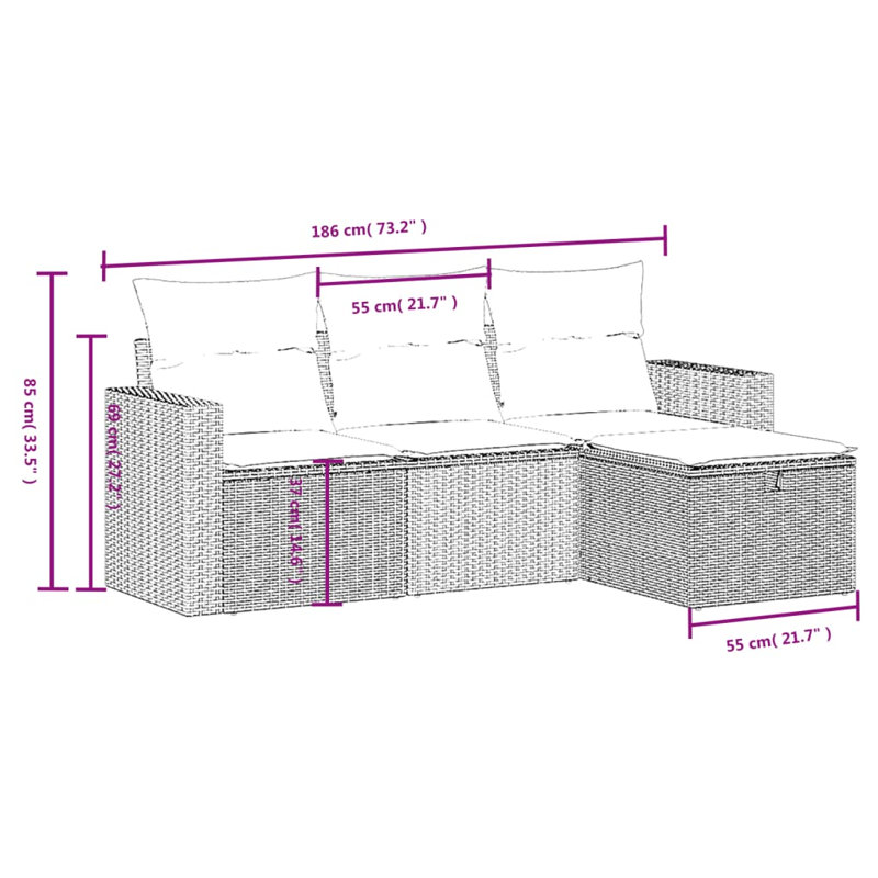  Ensemble de canapé de jardin en rotin de polyester gris clair, acier modulaire moyen