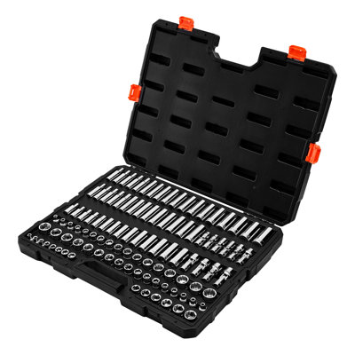 104 Pieces 3/8 Inch Drive Socket , Metric 6 - 24 Mm, Cr V Alloy Steel, Mechanic Tool Kit With Storage Case, High Torque, Accurate Sizes Reading For Automotive Pieces, Torque Design, Sharp Repair