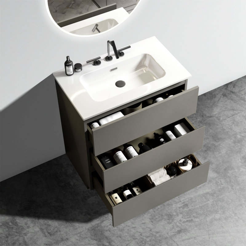 Meuble-lavabo de salle de bain 30 po avec lavabo avec 3 trous de robinet et tiroir Tia, Gris