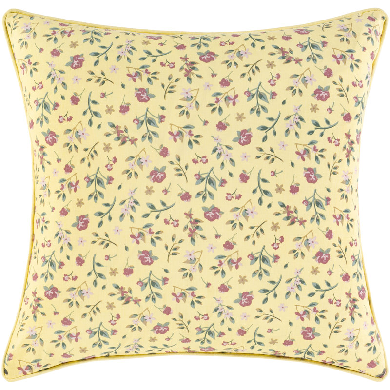  Cotton Floral 20'' Throw Pillow Cover, Butter/Rose
