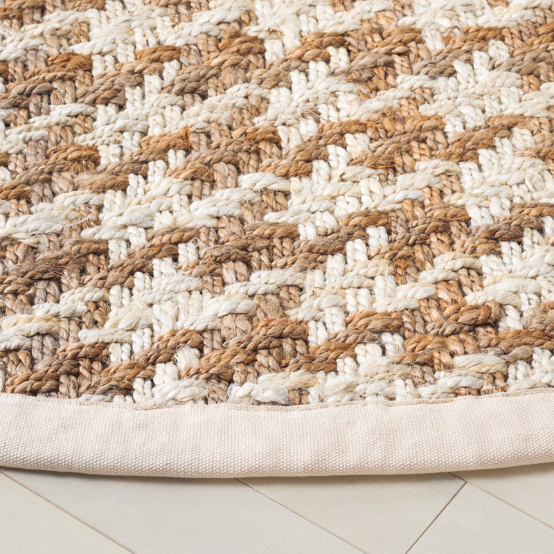 Natural Fiber Handwoven Jute Houndstooth Rug, Round 6'