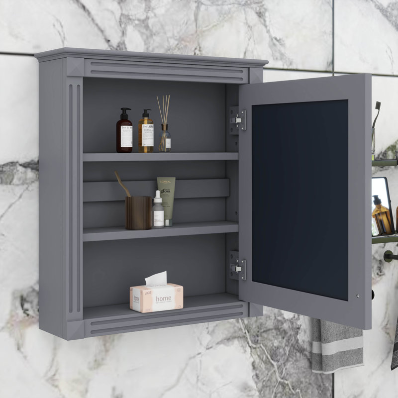 Armoire de rangement de salle de bain murale avec miroir, armoire à pharmacie avec tablette réglable en hauteur, Gris