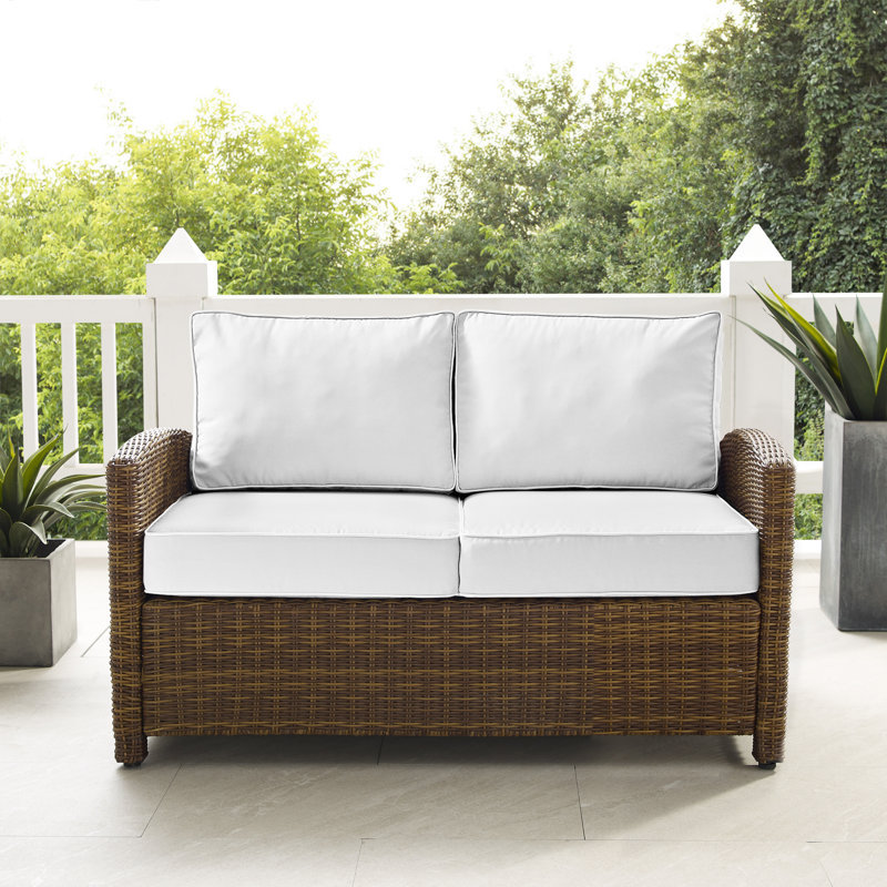 55'' Wide Metal Loveseat with Cushions, Brown, White Sunbrella®