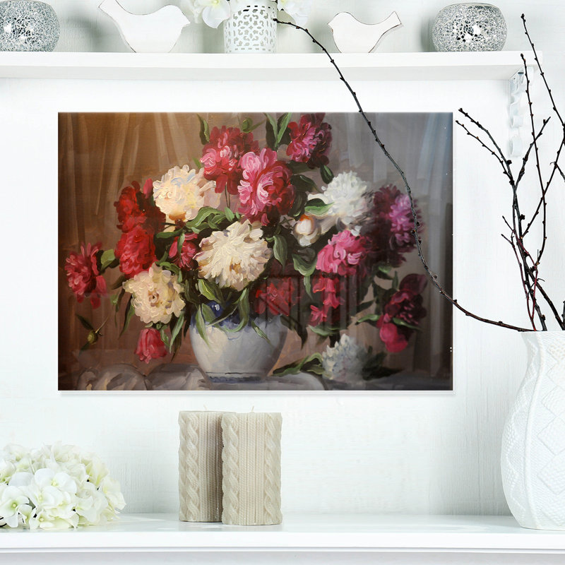 Large Floral Bouquet of Blooming Peonies Wrapped Canvas Art