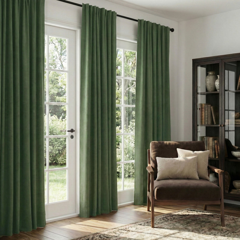 Isio 52" W 100% Blackout Curtain Panel, Thermal Insulated Rod Pocket, 52" W x 108" L, Moss Green