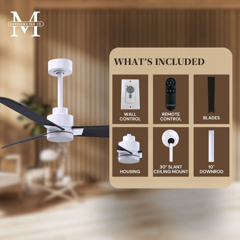 Alessandra Outdoor Downrod Ceiling Fan, Matte Black, Matte White
