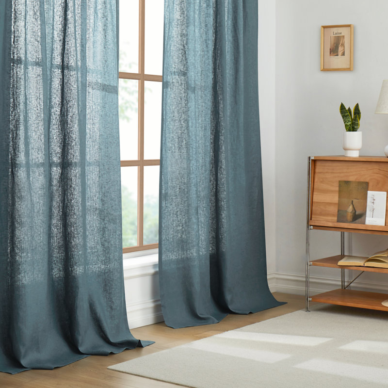 Linen Semi Sheer Curtain Pair, 50" W x 84" L, Blue