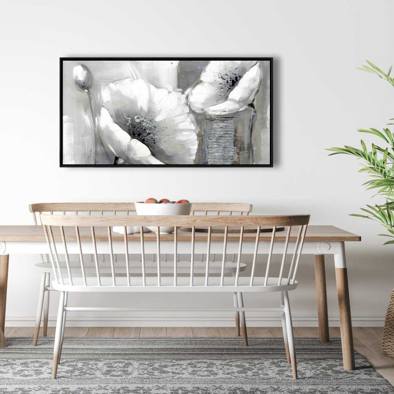 Fleurs industrielles industrielles monochromes - Art floral sur toile gris