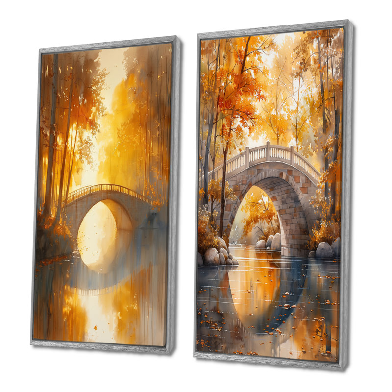 Ensemble de 2 pièces d'art mural jaune et beige, H 28 po x l 24 po, Encadrement argenté