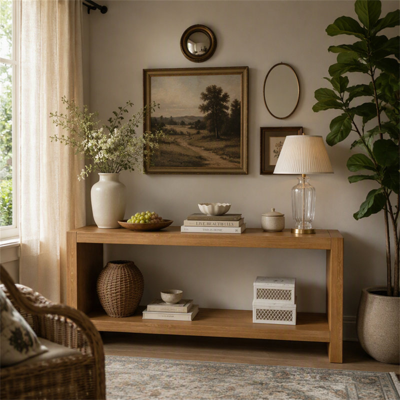 Console 63 pouces, Marron clair, Marron clair, Marron clair