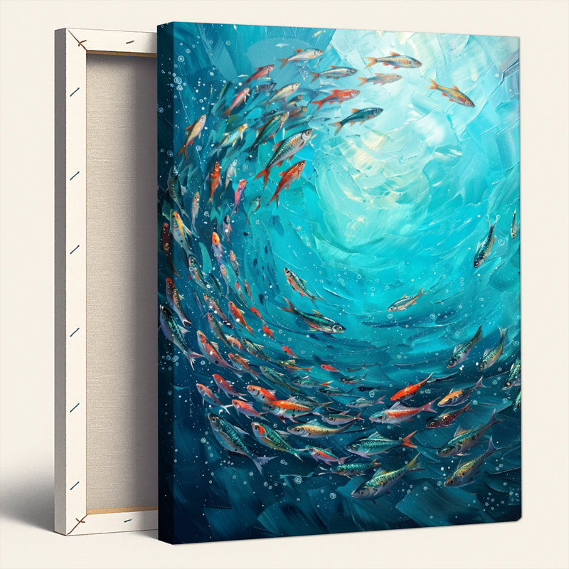 Ensemble de 1 tableau sur toile représentant des poissons sous-marins, 40"H x 28"W, Wrapped Canvas