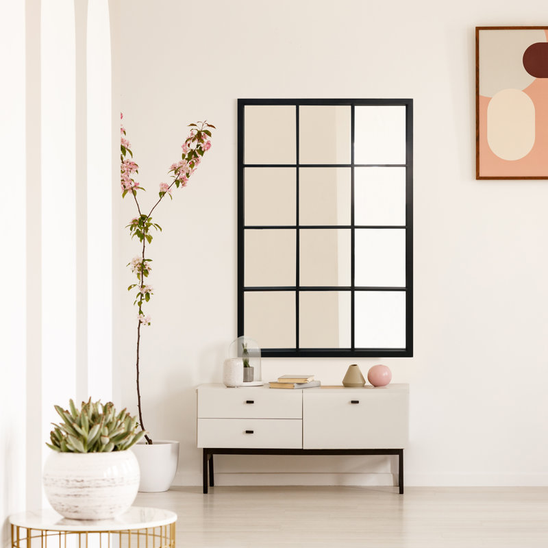 Rectangle Metal Window Panel Mirror, Black, 120cm H x 80cm W