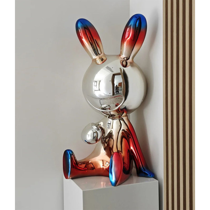 Chrome Red Blue Gradient Bunny Sculpture