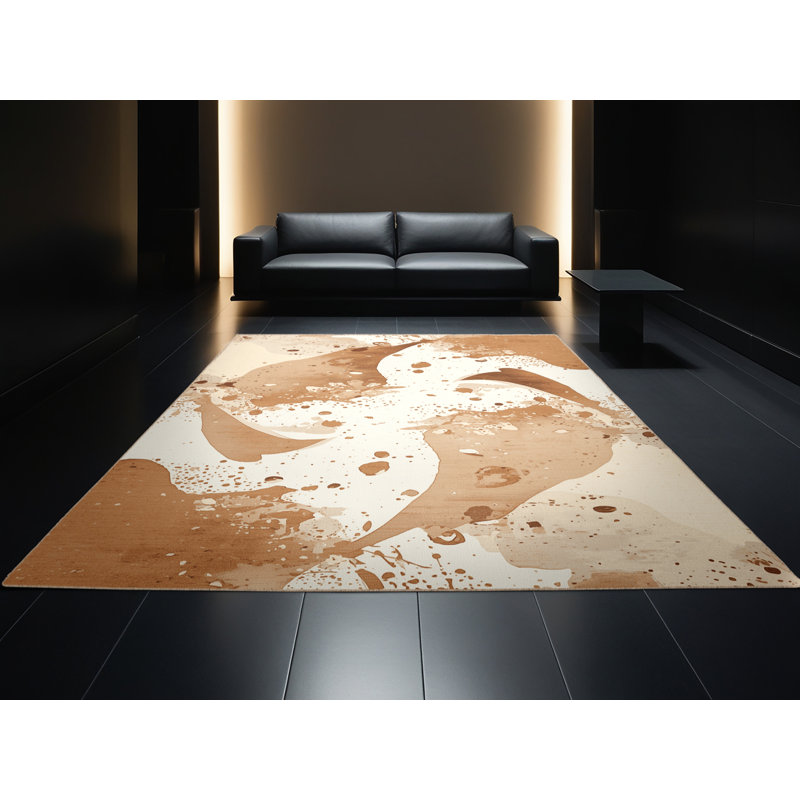 Tapis beige moelleux moelleux et éclectique abstrait, 8 x 12