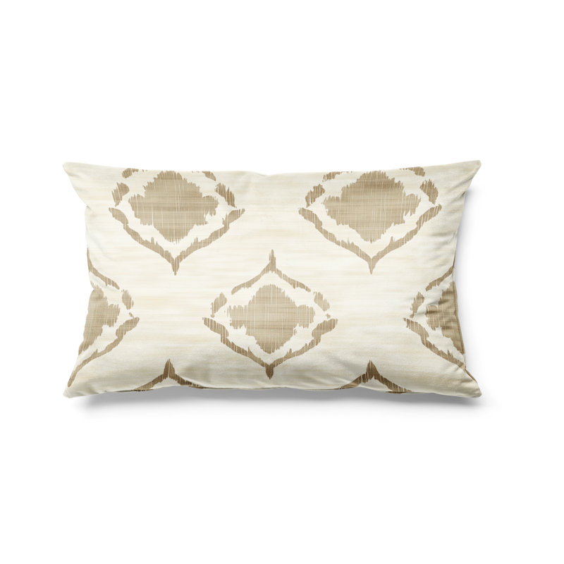 Coussin French Country - Coussin transitionnel ivoire imprimé Ikat, H 12 po x l 20 po