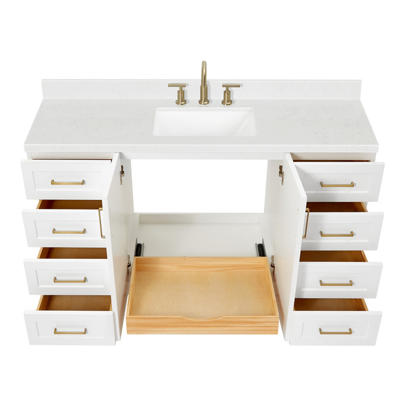 61 IN.  Single Bathroom Vanity, White, Rectangle, Carrara Quartz
