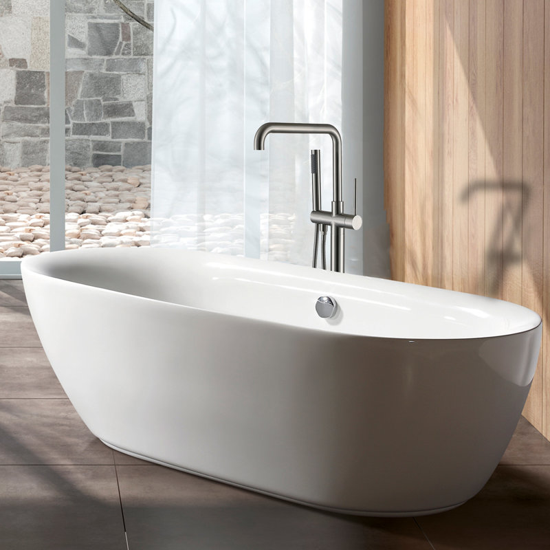 Freestanding Tub Faucet With Hand Shower, 3 Handles, Blush Colored Metal, 6.26 In W X D 41.17 H, 11.3 Lb - Bathroom Renovation Element Bathtub W/ Blush, Fixture