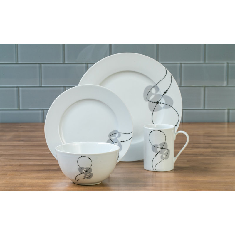 Jacqueline White Porcelain Round Dinnerware Set, Service for 4