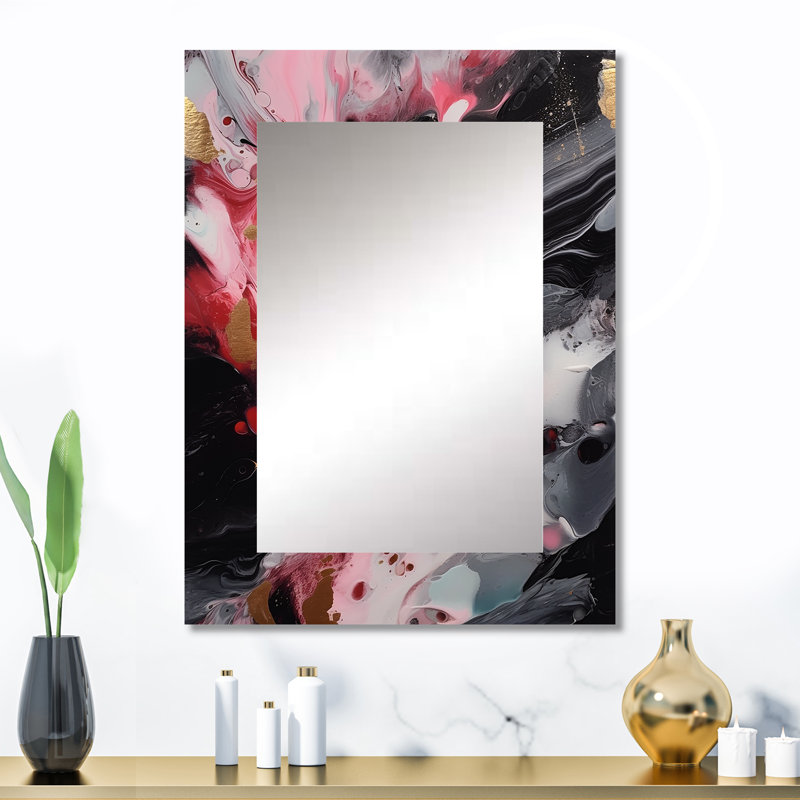 Red and Black Marble Whispers IV - Miroir mural décoratif en marbre, miroir moderne, impression d'art en métal, 32 po x 24 po