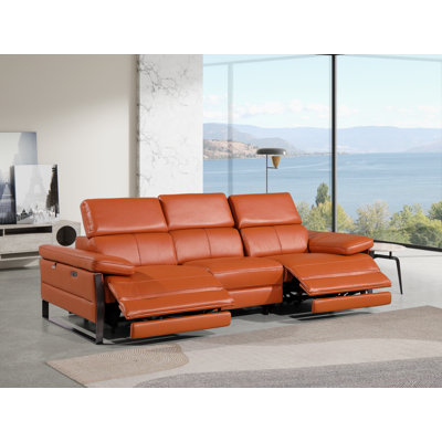 Top Grain Italian Leather Modular Power Dual Reclining Sofa With Power Headrests