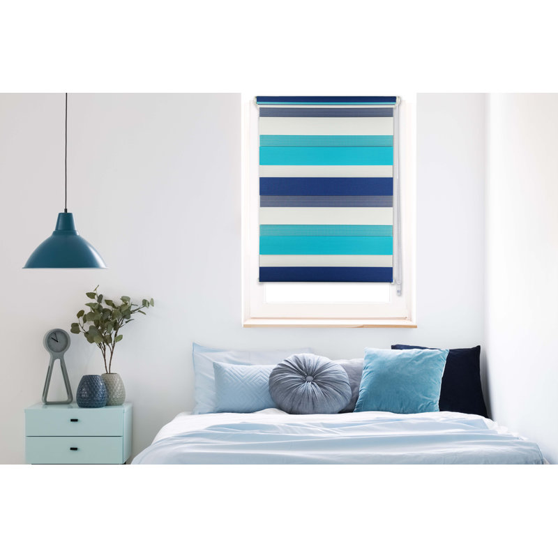 Fit-ball Room Darkening Roll-Up Blind, Aqua/Navy, 210 cm L x 80 cm W