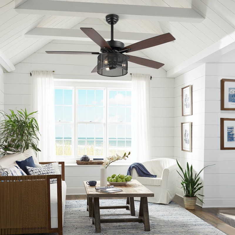 Sherranda 52'' Ceiling Fan with Light Kit, Dark Walnut/Black