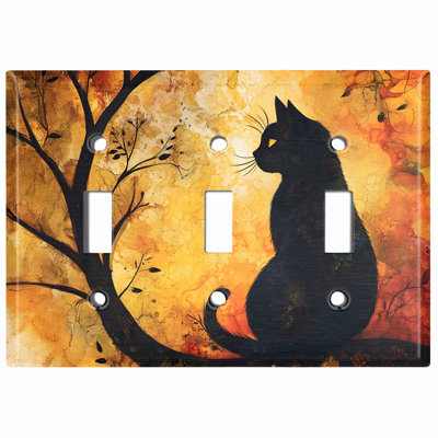 Couvercle de plaque d'interrupteur en métal; Bascule 3 US standard - chat d'Halloween