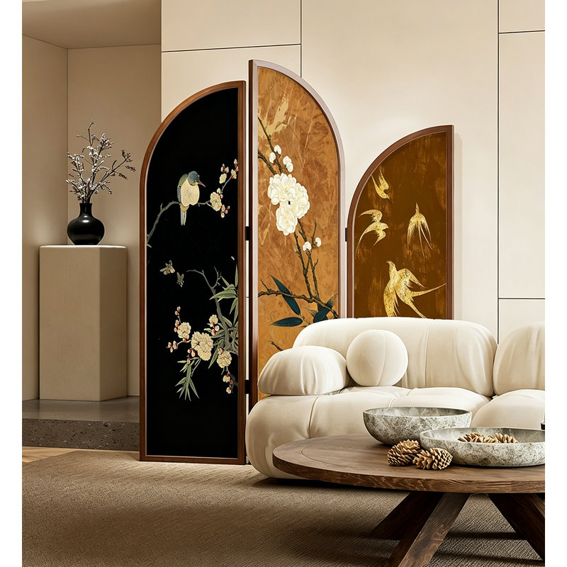 Paravent de salon français Georgette, Brown/Black/Gold