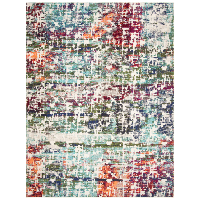 Felty Abstract Blue/Green/Orange Area Rug, Rectangle 8' x 10'