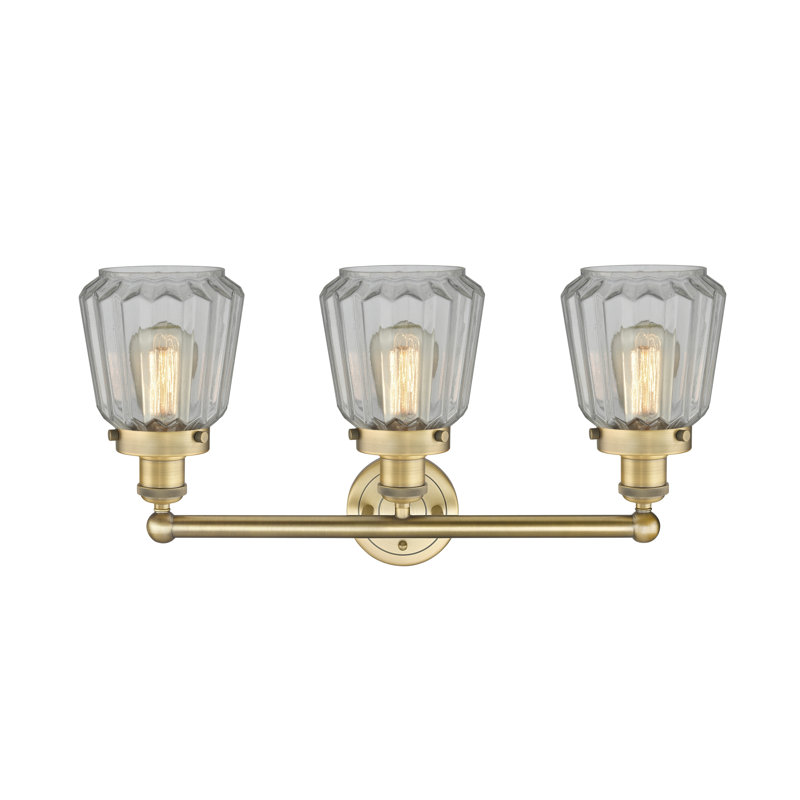Éclairage pour meuble-lavabo à 3 lumières Aretzy, Transparent, Laiton brossé
