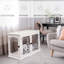 Meuble de table de bout Puppy Kennel, porte verrouillable à 2 côtés, décorative mignonne pour chien d'intérieur, table de caisse blanche pour chien, petite, avec deux décorations ouvertes