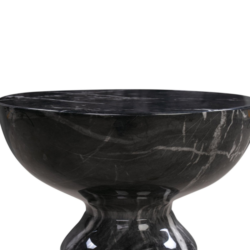 Macey Concrete Pedestal End Table, Marbre noir
