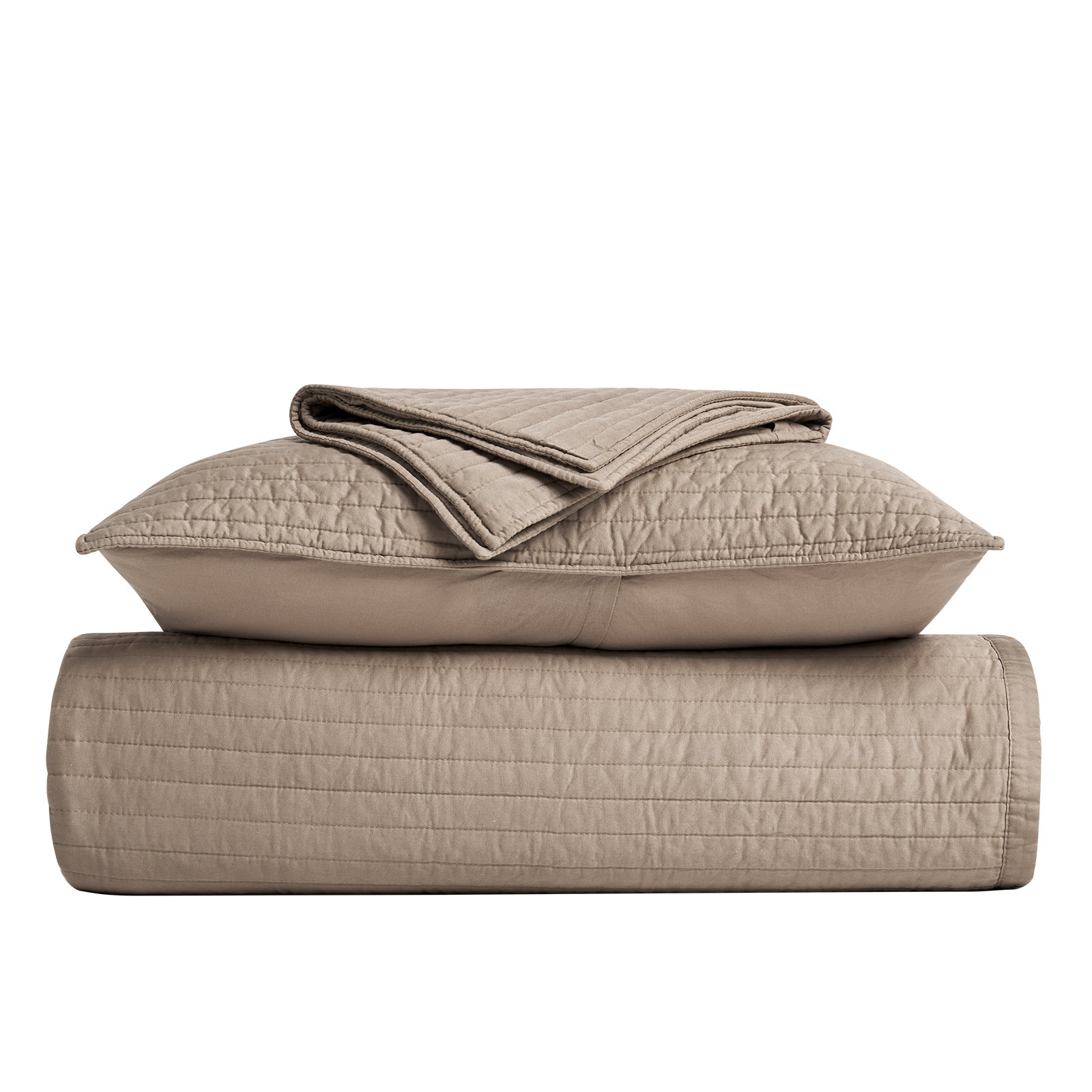 Cotton Sateen Quilt Set, Queen Quilt + 2 Queen Shams, Stone Taupe