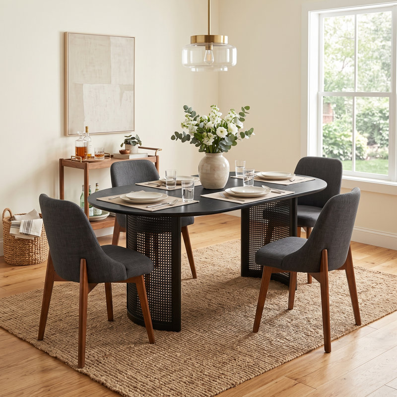 Tables de cuisine ovales noires de 79 po avec 4 chaises de salle à manger Fermin, 5 Pieces: Table, 4 Chairs
