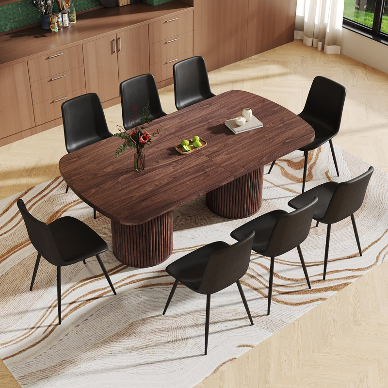 Ensemble de table de salle à manger 79 po, 9 pièces : table, 8 chaises, Noir, Bois brun
