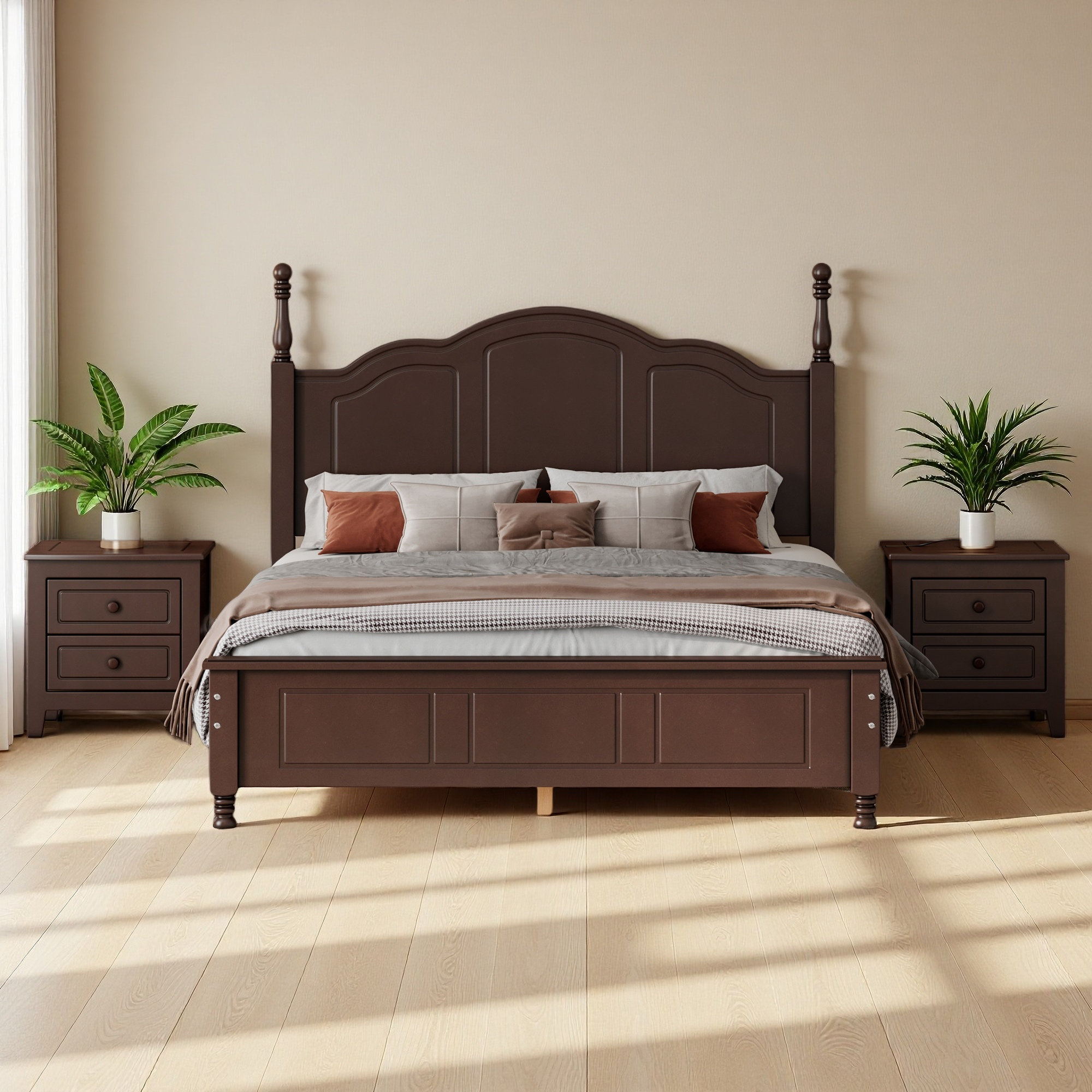Charlton Home® 3-Pieces Bedroom Sets,Queen Size Wood Platform Bed And ...