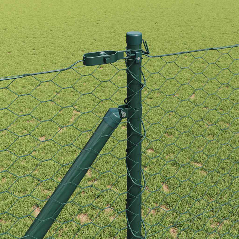 Vidaxl Fence With Posts PVC-Coated Steel, Green, 120cm H x 2500cm W x 3.2cm D