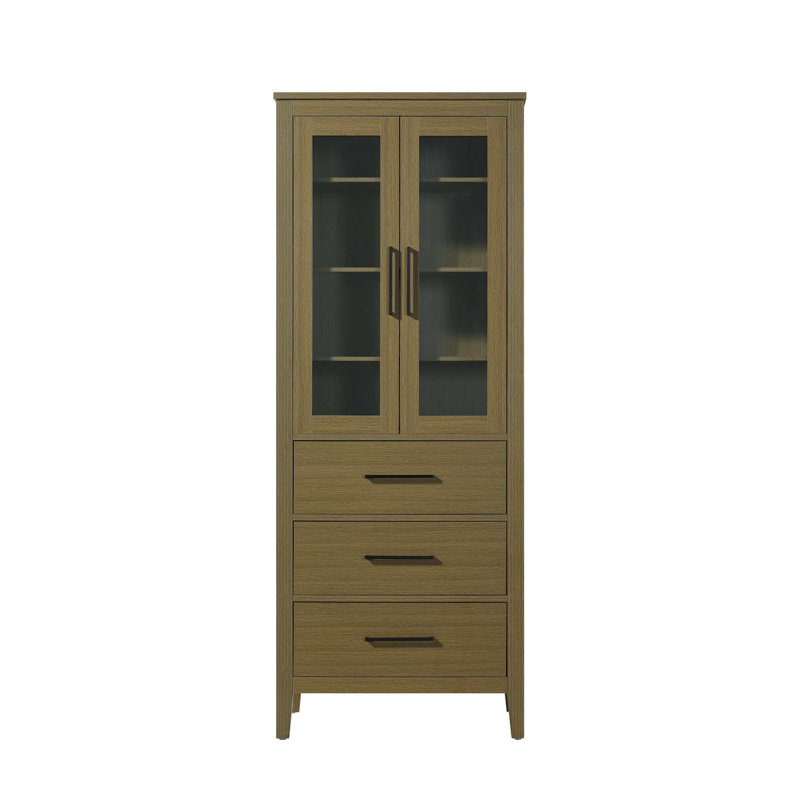 Armoire en verre 28 po pour salle de bain brun châtaignier, H 72 po x l 28 po x P 72 po, Brun châtaigne