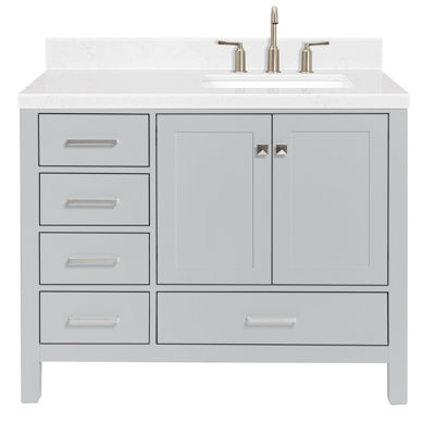 Meuble-lavabo simple en bois massif 42 po avec plateau en quartz blanc Carrara de 1,5 po Cambridge