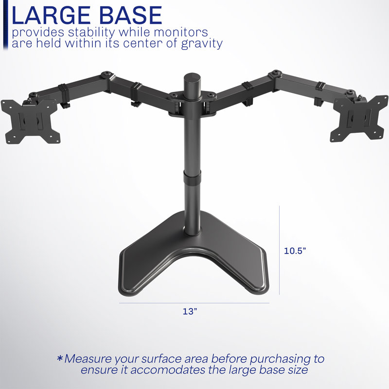 Black Adjustable Dual Monitor Desktop Stand with Cable Management