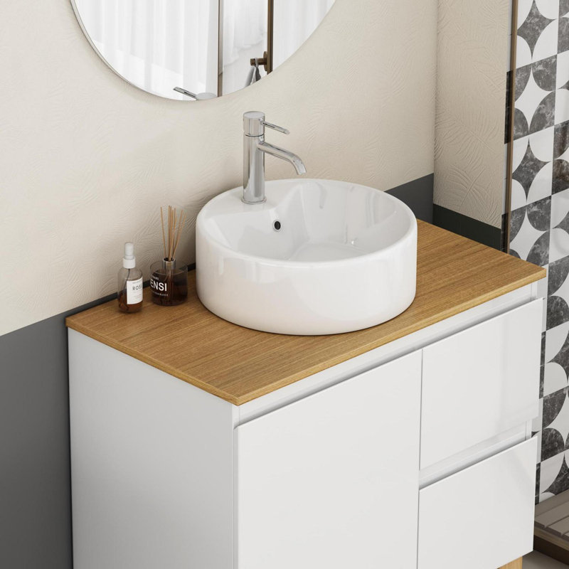 Lavabo vasque rond 15,7 po x 5,7 po avec finition blanc brillant
