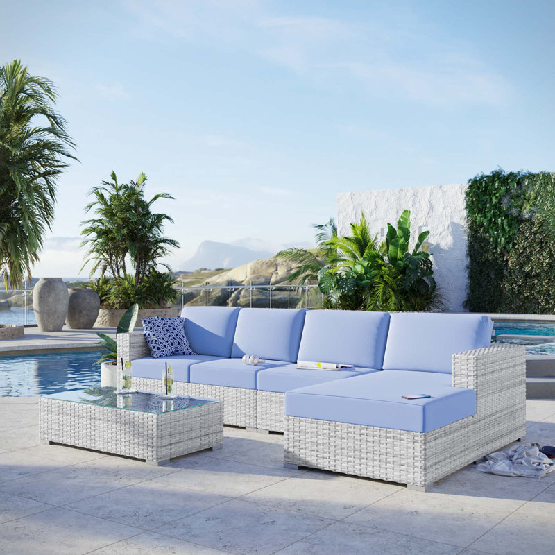 Ensemble modulaire d'extérieur 4 pièces Modway Convene, Bleu clair