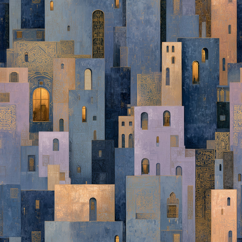 Abstrait, paysage urbain, bâtiments géométriques, décor mural amovible Moody Night, Peel and Stick