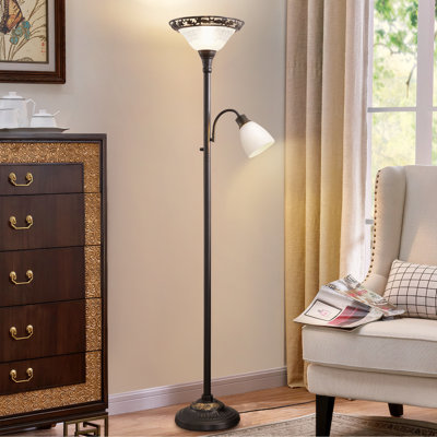 Lampe torchère sur pied 70 po avec abat-jour en verre gravé Clatie