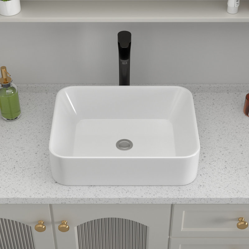 Lavabo vasque rectangulaire encastré en porcelaine vitrifiée 19 "x 15" avec robinet, Noir