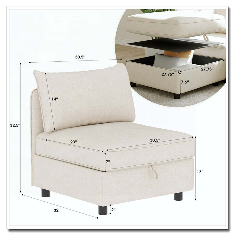 Siège sans accoudoirs pour canapé modulaire modulaire, Beige