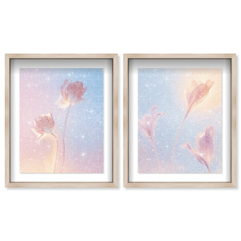 Iridescent Spring Set Shadowbox Floral & Botanical Print by Oliver Gal, Black Frame, 16 x 20, 17"H x 21"W