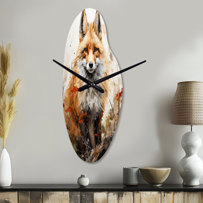 Fox Wilderness Observer - Fox Asymmetrical Metal Wall Clock, Modern Curved Wall Clock Print